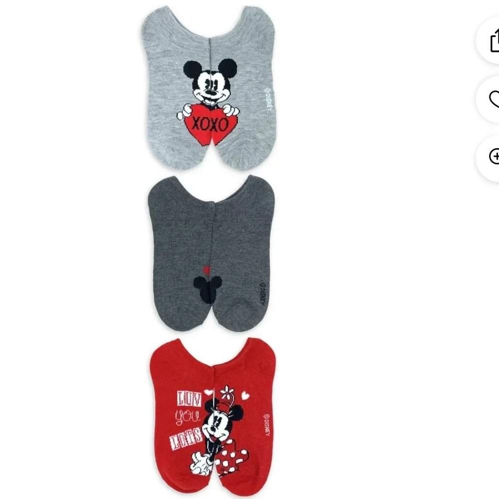 Mickey Mouse Socks Valentine's Day Women's No Show Socks, 3-Pack, Size 4-10